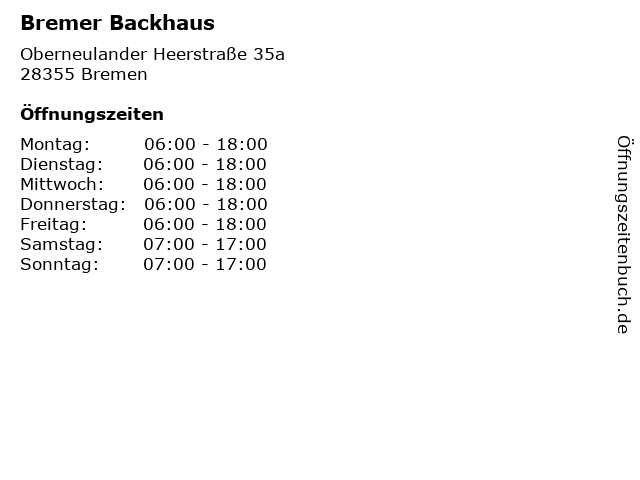 ᐅ Öffnungszeiten „Bremer Backhaus“ | Oberneulander Bremer Backhaus, Bremen, Hützelstraße 20 Restaurantbewertungen